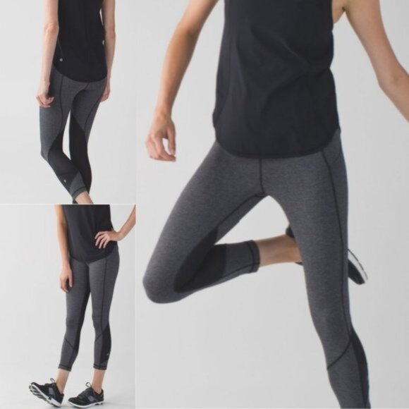 lululemon athletica Pants - Lululemon Pace Rival Crop 22" Leggings Size 4 Giant Herringbone Heathered Black